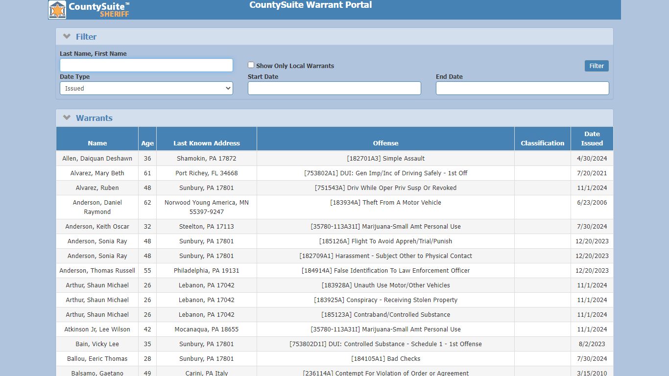 CountySuite Warrant Portal - Snyder County, Pennsylvania