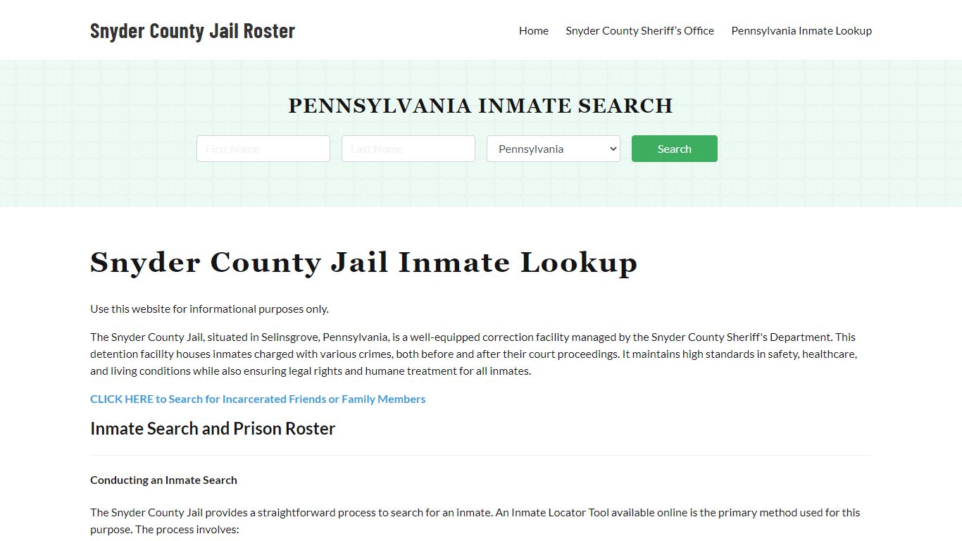 Snyder County Jail Roster Lookup, PA, Inmate Search