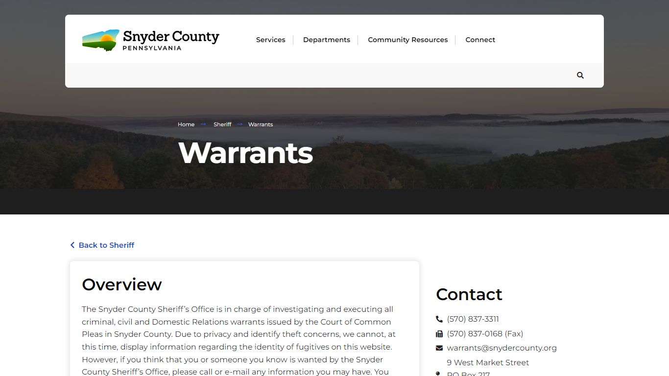 Warrants – Snyder County, PA Government