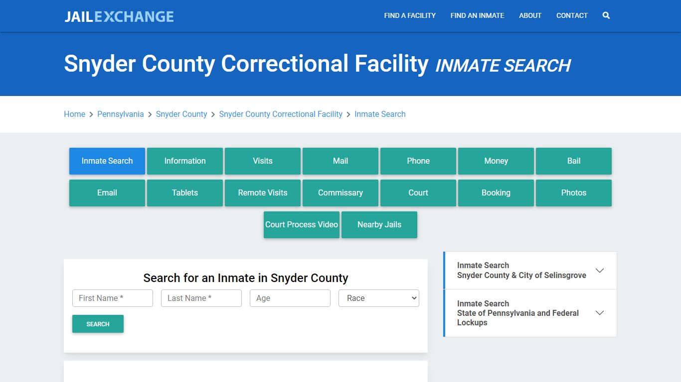 Snyder County Correctional Facility Inmate Search - Jail Exchange