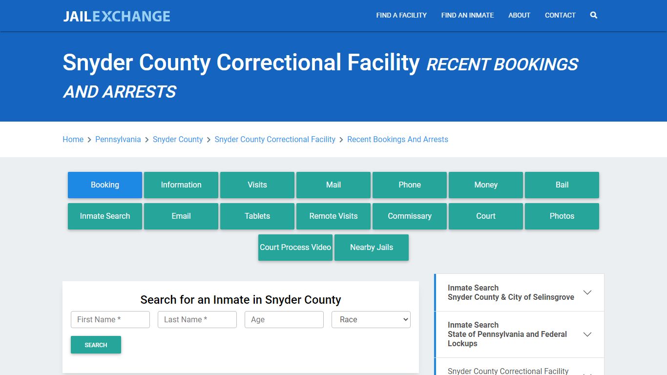 Snyder County Correctional Facility Recent Bookings And Arrests