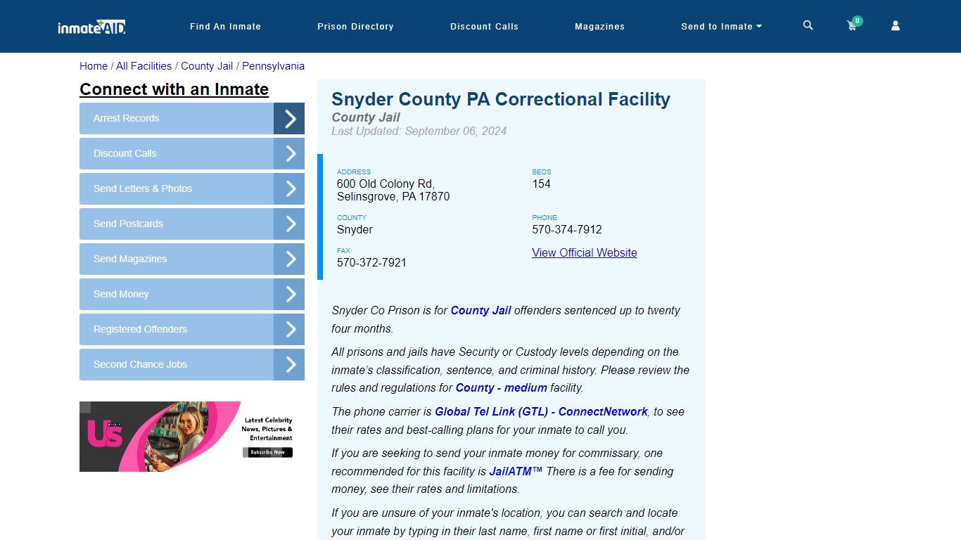 Snyder County PA Correctional Facility - Inmate Locator